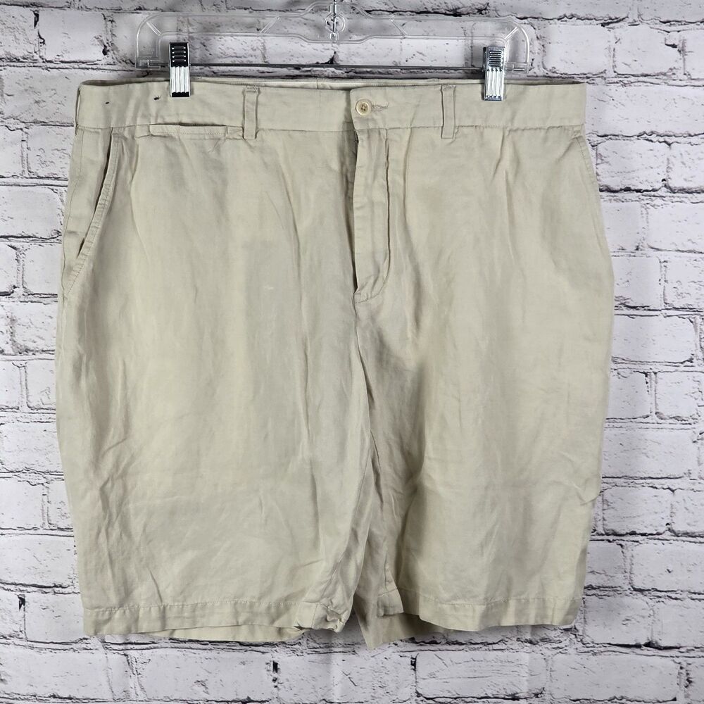 VTG Polo Ralph Lauren Men's Sz 36 Beige Linen Tyler Pleated Shorts